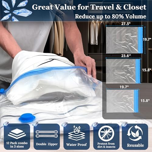 Vacuum Sealing Bags for Clothing Travel,Space Saver Vacuum Storage Bags with Wireless Air Pump (15 Combo Bags+Electric Pump) - Image 3
