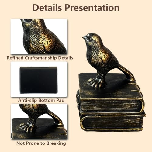 Dosker Bird Decorative Book Ends for Shelves (Retro Bronze) - Image 3