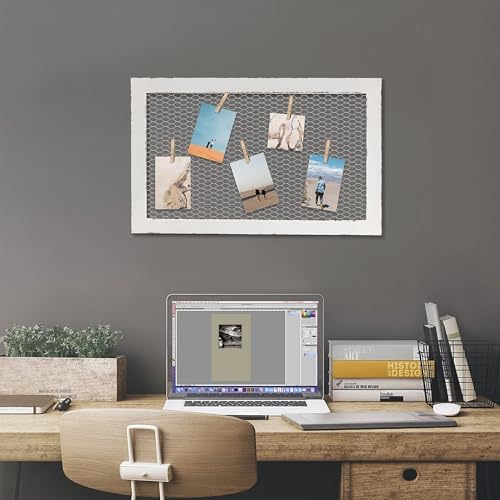 SOFE Chicken Wire White Framed Bulletin Boards, 18×29" Wood Grid Shelf - Image 5
