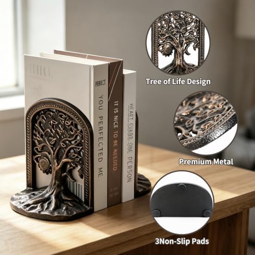 Tree of Life Decorative Bookends Set for Heavy Books, Shelves - Image 3