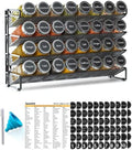 SpaceAid Spice Rack Organizer with 32 Spice Jars, 386 Spice Labels, Chalk Marker and Funnel Set for Cabinet, Countertop, Pantry, Cupboard or Door & Wall Mount - 32 Jars, 15.3" W × 10.8" H, Black by SpaceAid