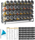 SpaceAid Spice Rack Organizer with 32 Spice Jars, 386 Spice Labels, Chalk Marker and Funnel Set for Cabinet, Countertop, Pantry, Cupboard or Door & Wall Mount - 32 Jars, 15.3" W × 10.8" H, Black by SpaceAid