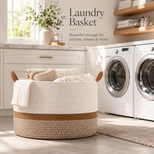 KAKAMAY Large Blanket Basket with Handles, Storage Basket for Living Room - Image 5
