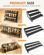 Spice Rack Organizer for Cabinet Expandable Metal 3 Tier Spice Rack Black - Image 2