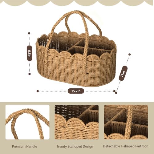 Diaper Caddy Organizer, Paper Rope Storage Baskets Nursery Bin with Removable Divider, Portable Car Organizer for Diapers, Baby Shower Gifts, Newborn Essentials Must Haves - Image 3