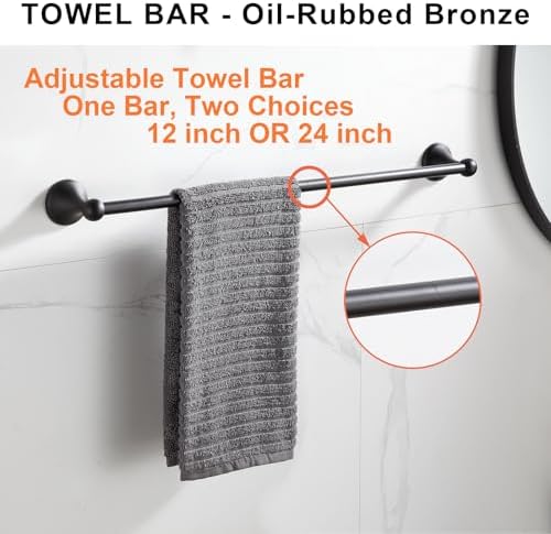 BGL Bathroom Hardware Set, Oil-Rubbed Bronze Adjustable Expandable Towel Bar 4-Piece ORB Bathroom Accessory Set Wall Mounted Robe Hook Toilet Paper Holder Towel Ring Towel Bar - Image 2