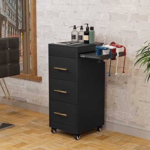 Salon Trolley Cart with Wheels, 3-Drawer Rolling Hair Styling Station, Mobile Beauty Trolley with Hot Tools Holder, Storage for Salon, Barbershop, Spa & Tattoo, Black - Image 6