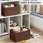 Vagusicc 2 Packs Large Wicker Storage Basket, Closet Storage Baskets Bins for Shelves, Decorative Collapsible Baskets for Organizing Clothes Toy Nursery Bathroom Organizers and Storage, Brown - Image 4