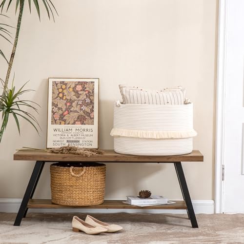 KAKAMAY Large Blanket Basket (20"x13"),Woven Baskets for storage Baby Laundry Hamper, Cotton Rope Blanket Basket for Living Room, Laundry, Nursery, Pillows, Baby Toy chest (White) - Image 6