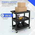 Luxor EC111-B 3-Shelf Heavy Duty Rolling Plastic Utility Cart, Black - Image 5
