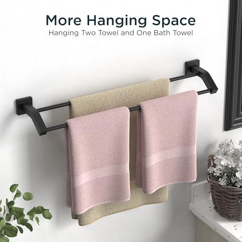 FORIOUS Double Towel Bar 24 Inch, Bathroom Towel Rack Square Matte Black - Image 6