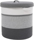 16" x 16" x 18" Extra Large Storage Basket with Lid, Cotton Rope Storage Baskets, Laundry Hamper, Cloth Bin, for Clothes Towels Blankets Pillows Storage in Living Room, White/Grey Mix/Dark Grey by Cottonphant