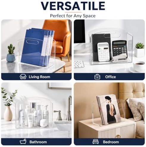 Clear Acrylic Magazine File Holder, Desk Organizer with Handle - Image 7