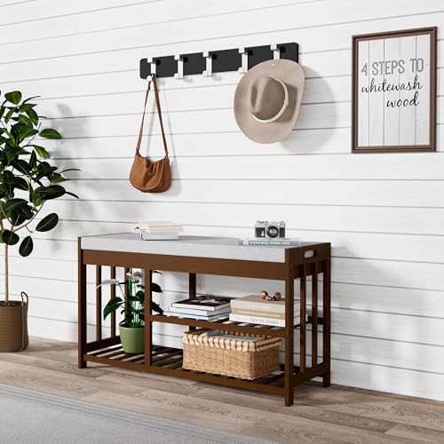 Bamboo Shoe Storage Bench with Cushioned Seat 3-Tier Entryway Shoe Rack - Image 4