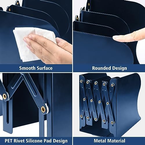 2 Pack Adjustable Metal Book Ends for Heavy Books, Extends Up to 19", Blue - Image 3