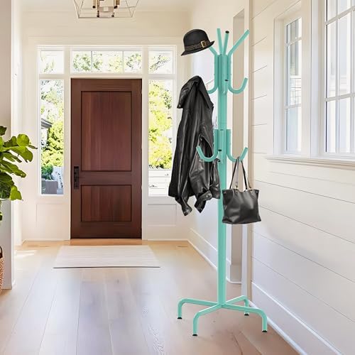 Simple Houseware Standing Coat Hanger Organizer Rack, 12 Hooks, Turquoise - Image 2