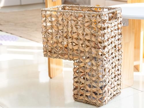 YAHUAN Stair Basket with Handles, Woven Water Hyacinth Stair Baskets for Carpeted Stairs, Natural Woven Water Hyacinth Seagrass Staircase Storage Organizer for Home (Water Hyacinth B) - Image 4