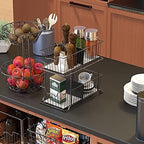 SimpleHouseware 2 Tier Cabinet Wire Basket Drawer Organizer, Brown - Image 2