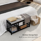 Bamboo Shoe Storage Bench with Cushioned Seat 3-Tier Entryway Shoe Rack - Image 6