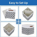 Temary 12x12x12 Fabric Storage Bins 4 Pack with Leather Handle, Foldable Cubes Storage Box Baskets for Closet, Shelf (White&Lattice) - Image 7