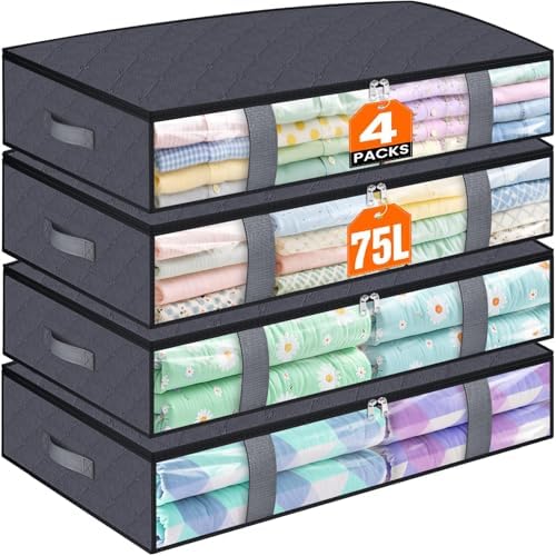 TasticTotes 4 Pack Under Bed Storage Containers, 75L Blanket Storage Bags by Unknown