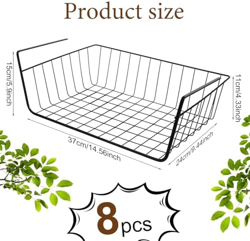 8 Pcs Under Shelf Basket, Hanging Under Cabinet Wire Storage Rack Slides Under Wire Shelves for Counter Pantry Desk Bookshelf,Black - Image 2