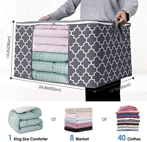 WISELIFE Storage Bags, Large Blanket Clothes Organization and Storage Containers for Bedding, Comforters, Foldable Organizer with Reinforced Handle, Clear Window,Sturdy Zippers,(Grey, 6 x 100L) - Image 2