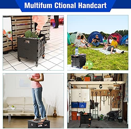 Foldable Utility Cart,Rolling Crate Heavy Duty Shopping Cart with 360° Silent Wheel with Brake System,55L Capacity,Transport Weight up to 177 Pounds,Travel Shopping Moving Luggage Office Use - Image 4