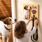 Personalized Dog Key Hook for Wall Mount with Custom Portrait & Name, Paw Print Wooden Wall Organizer, Pet Collar and Harness Holder, Key and Leash Rack for Entryway, Home Decor for Pet Lovers - Image 2