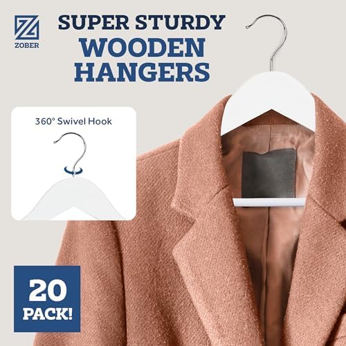 Zober Wooden Hangers 20 Pack, Heavy Duty Clothes Hangers, Non Slip, White - Image 2