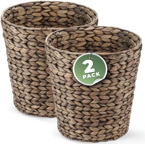 84ECO 2-Pack Black Wicker Trash Cans for Bathroom, Bedroom, Office by 84ECO