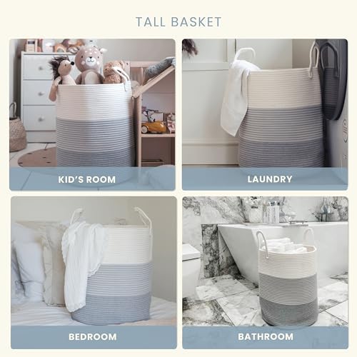 OrganiHaus Tall Cotton Rope Laundry Basket & Hamper, Blanket Storage 52L - Image 4