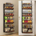 8 Tier Pantry Door Organizer Spice Rack, 2-IN-1 Wall Mount or Hanging Over Door Seasoning Organizer with Adjustable Baskets, Heavy Duty Behind Door Storage Shelves for Pantry, Cabinet and Kitchen by Clothink