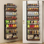8 Tier Pantry Door Organizer Spice Rack, 2-IN-1 Wall Mount or Hanging Over Door Seasoning Organizer with Adjustable Baskets, Heavy Duty Behind Door Storage Shelves for Pantry, Cabinet and Kitchen by Clothink