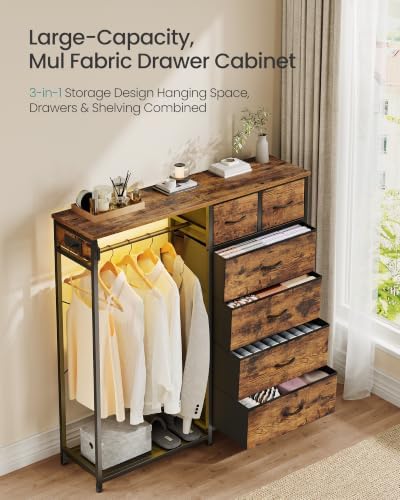 SONGMICS Dresser with Hanging Rod, Closet Organizer with 6 Fabric Drawers - Image 4