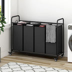 LINZINAR 4 Section Laundry Hamper, Black Laundry Basket 180L Laundry Sorter - Image 4