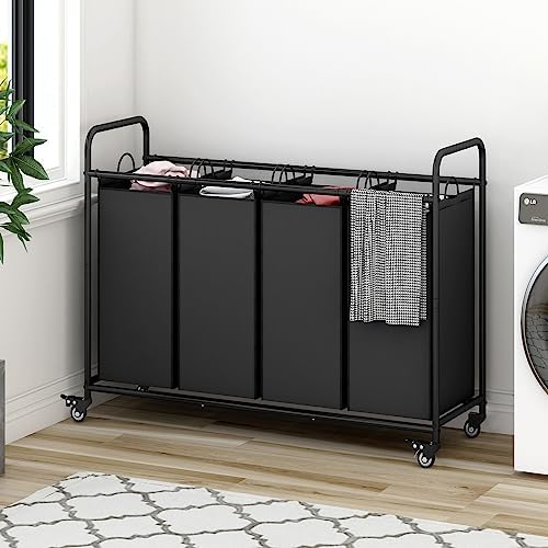 LINZINAR 4 Section Laundry Hamper, Black Laundry Basket 180L Laundry Sorter - Image 4