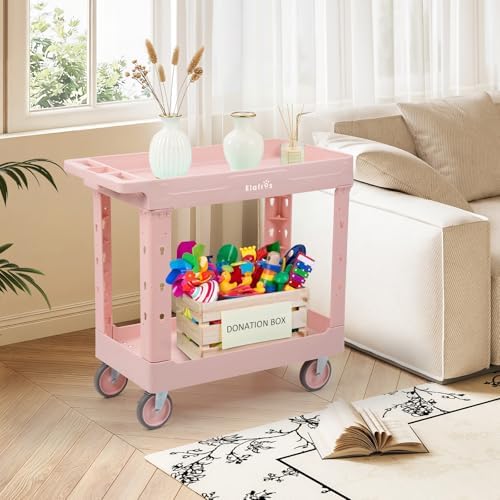 ELAFROS 2-Tier Rolling Storage Cart, 34 x 17 in, Sakura Pink - Image 4