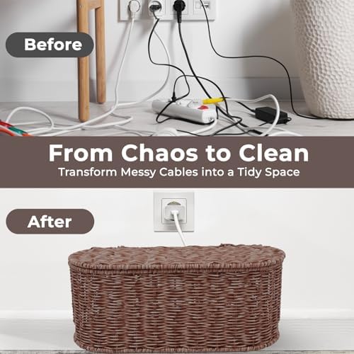 Cable Management Box, Handmade Rattan Cord Organizer for Power Strip - Image 5