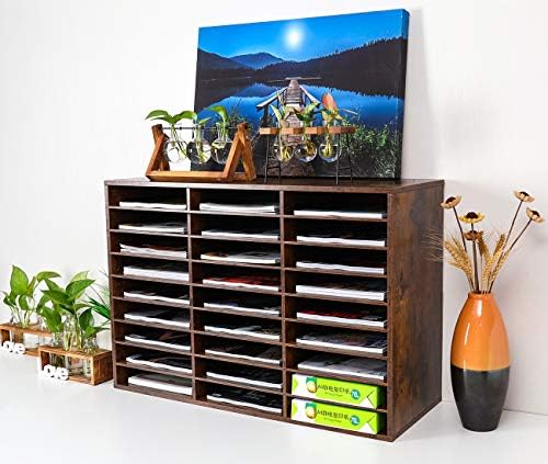 PAG-Mass Wood Literature Organizer Mail Sorter Student Mailbox for Classroom Desktop Bill Paper Holder for Office Home School, 27 Compartments, Antique Brown - Image 3