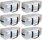 VTSVTS 6 Pack Extra Heavy Duty Large Moving Bags with Comfortable Handle & Strong Zipper,Storage Totes for Space Saving Moving Storage College Supplies Alternative to Moving Box,Iridescent by VTSVTS