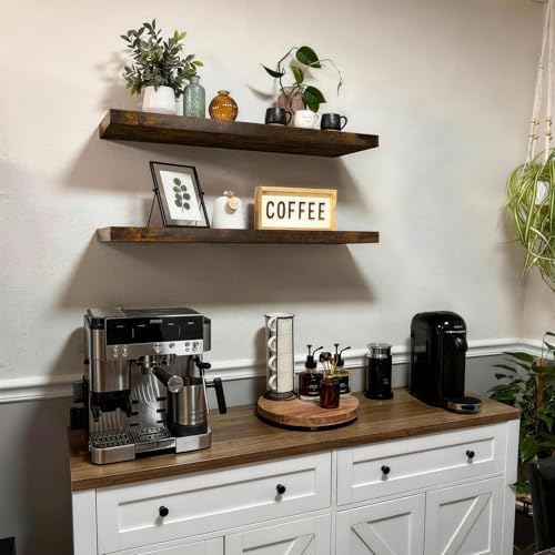 BAYKA Rustic Brown Floating Shelves 35.4in, Set of 2, Wall Mount Wood Shelf - Image 2