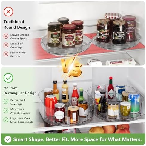 Lazy Susan Organizer for Refrigerator, 13" x 8.5" Clear Rectangular Fridge Organizer Turntable for Condiments, Spice Racks Organizer for Cabinet, Pantry & Kitchen Countertop (2 Piece) - Image 3