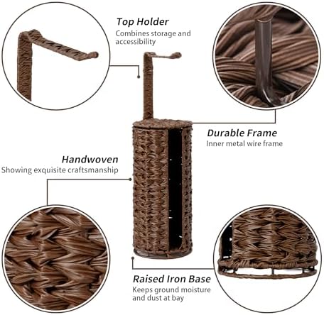GRANNY SAYS Wicker Free Standing Toilet Paper Holder Stand with Storage - Image 7