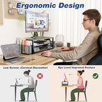 OPNICE Desk Organizer and Accessories, 2-Tier Computer Monitor Stand Riser with Drawer and 2 Pen Holders, Laptop Stand, Office Desk Accessories for Office Supplies, Black 2-Pack - Image 2