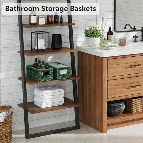 Vagusicc Wicker Storage Basket, Set of 2 Hand Woven Wicker Baskets for Organizing with Handles, Decorative Small Storage Bins for Countertop Toilet Paper Basket for Toilet Tank Top Shelves, Green - Image 4