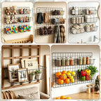 10 PCS Wire Baskets Wall Grid Panel Hanging Wire Basket Hanging Wall Baskets No Drilling Wall Hanging Baskets Grid Wall Storage Basket for Kitchen Bathroom Home Decor Supplies Large - Image 7