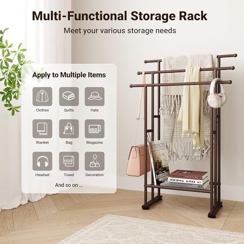 ELYKEN 3 Tier Freestanding Towel Rack with Shelf, 40" H Towel Stand, Bronze - Image 7