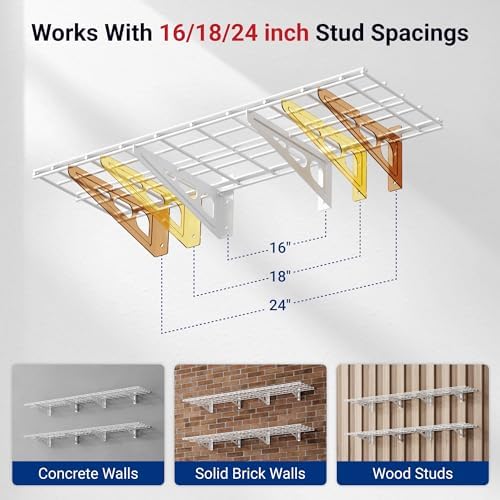 FLEXIMOUNTS 12-inch-by-72-inch Wall Shelf Garage Storage Rack Wall Mounted Floating Shelves,1x6ft,White, 2-Pack, Classic Series - Image 4