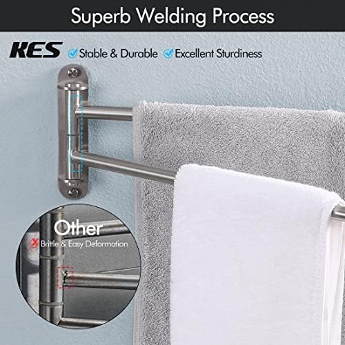 KES 19.5-Inch Bathroom Towel Rack, Swivel Towel Rack 2-Arm, Swing Out Double Towel Bar Wall Mounted, SUS304 Stainless Steel Brushed Finish, A2103S2L50-2 - Image 4